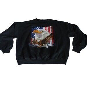 Vtg Bald Eagle American Flag Graphic Black Crewneck Sweatshirt Men Size XXL FLAW